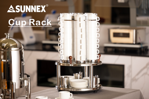 DISPENSADOR DE TAZAS GIRATORIOS SUNNEX, BASE DE ACERO INOXIDABLE Y TRES TAZAS DE CUCHARA INCLUIDAS, TUBOS PARA TAZAS DE PC
