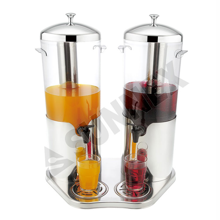 Dispensador de bebidas doble de acero inoxidable con tubo de hielo