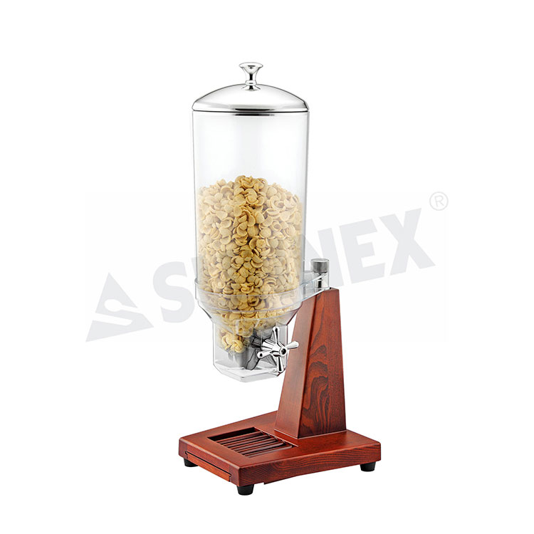 Dispensador de cereales individual con base de madera maciza