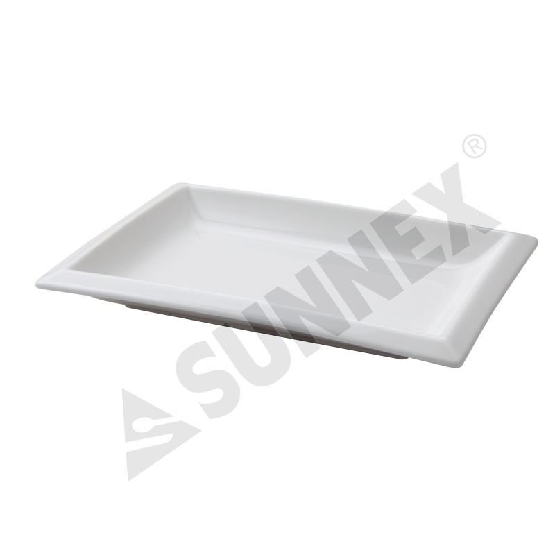 Platos rectangulares de porcelana de color blanco